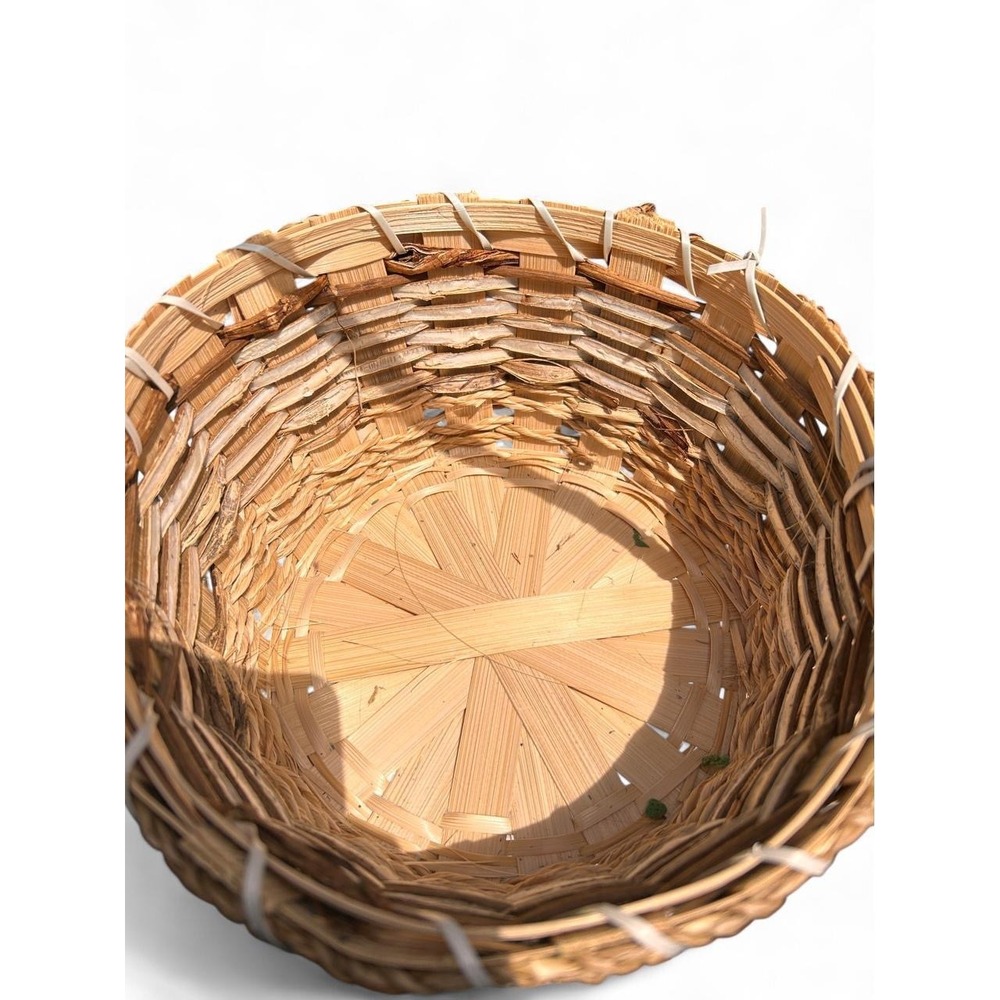 Wicker Basket Cottagecore Natural Reed Handle Boho Farmhouse Rustic Retro Decor - Picture 2 of 5